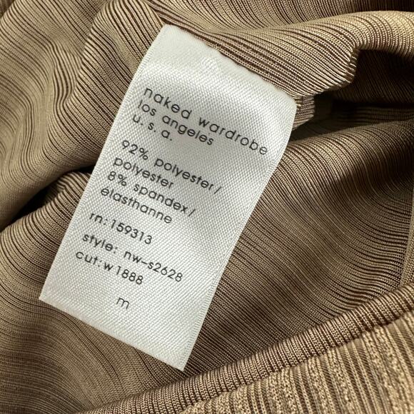 Naked Wardrobe Womens Ruched Bodycon Stretch Pull-On Taupe Mini Skirt Medium - Picture 4 of 5